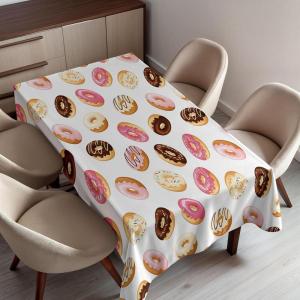 Ambesonne Christmas Tablecloth, Reindeer Rudolph with Red Nose and Santa Claus Hat Snowy Forest, Rectangular Table Cover for Dining Room Kitchen Decor, 60″ X 90″,Brown Blue(Coral Cream)