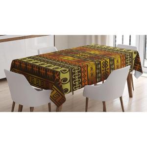 Ambesonne Christmas Tablecloth, Reindeer Rudolph with Red Nose and Santa Claus Hat Snowy Forest, Rectangular Table Cover for Dining Room Kitchen Decor, 60″ X 90″,Brown Blue(Brown Yellow)