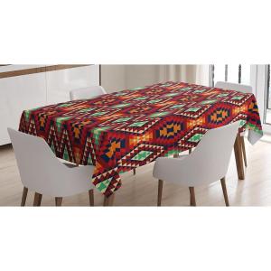 Ambesonne Christmas Tablecloth, Reindeer Rudolph with Red Nose and Santa Claus Hat Snowy Forest, Rectangular Table Cover for Dining Room Kitchen Decor, 60″ X 90″,Brown Blue(Orange Teal)