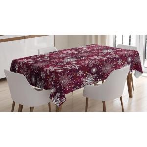 Ambesonne Christmas Tablecloth, Reindeer Rudolph with Red Nose and Santa Claus Hat Snowy Forest, Rectangular Table Cover for Dining Room Kitchen Decor, 60″ X 90″,Brown Blue(Maroon White Multicolor)