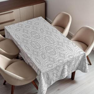 Ambesonne Christmas Tablecloth, Reindeer Rudolph with Red Nose and Santa Claus Hat Snowy Forest, Rectangular Table Cover for Dining Room Kitchen Decor, 60″ X 90″,Brown Blue(Pale Grey)