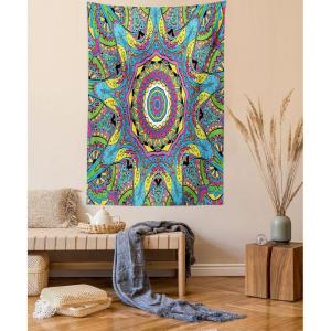 Ambesonne Christmas Tapestry, Pine Tree with Present Boxes on Snowy Board Xmas at Countryside Theme, Wall Hanging for Bedroom Living Room Dorm Decor, 40″ X 60″, Green Brown(Pale Blue)