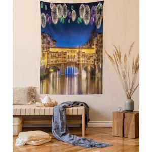 Ambesonne Christmas Tapestry, Pine Tree with Present Boxes on Snowy Board Xmas at Countryside Theme, Wall Hanging for Bedroom Living Room Dorm Decor, 40″ X 60″, Green Brown(Yellow Navy Purple)