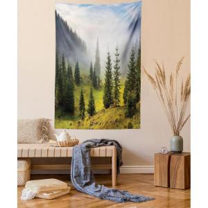Ambesonne Christmas Tapestry, Pine Tree with Present Boxes on Snowy Board Xmas at Countryside Theme, Wall Hanging for Bedroom Living Room Dorm Decor, 40″ X 60″, Green Brown(White Green)