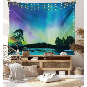 Ambesonne Christmas Tapestry, Pine Tree with Present Boxes on Snowy Board Xmas at Countryside Theme, Wall Hanging for Bedroom Living Room Dorm Decor, 40″ X 60″, Green Brown(Violet Blue Lime Green)