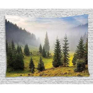 Ambesonne Christmas Tapestry, Pine Tree with Present Boxes on Snowy Board Xmas at Countryside Theme, Wall Hanging for Bedroom Living Room Dorm Decor, 40″ X 60″, Green Brown(Gray Green)