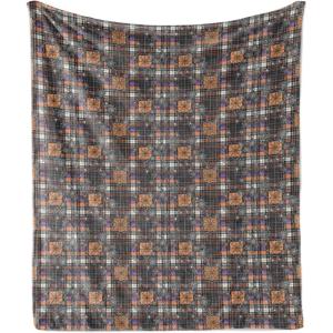 Ambesonne Christmas Throw Blanket, Traditional Xmas Pinecone and Leaves Ornate on Plaid Background Print, Flannel Fleece Accent Piece Soft Couch Cover for Adults, 50″ x 60″, Cocoa Brown Sage Green(Marigold Purple Dark Grey)