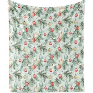 Ambesonne Christmas Throw Blanket, Traditional Xmas Pinecone and Leaves Ornate on Plaid Background Print, Flannel Fleece Accent Piece Soft Couch Cover for Adults, 50″ x 60″, Cocoa Brown Sage Green(Pale Mint Green and Vermilion)