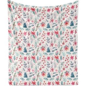 Ambesonne Christmas Throw Blanket, Traditional Xmas Pinecone and Leaves Ornate on Plaid Background Print, Flannel Fleece Accent Piece Soft Couch Cover for Adults, 50″ x 60″, Cocoa Brown Sage Green(Hot Pink and Pale Petrol Blue)