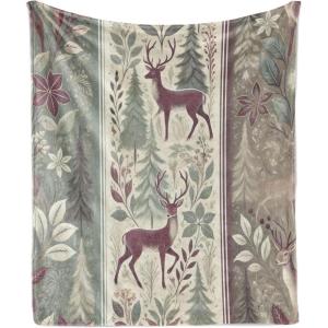 Ambesonne Christmas Throw Blanket, Traditional Xmas Pinecone and Leaves Ornate on Plaid Background Print, Flannel Fleece Accent Piece Soft Couch Cover for Adults, 50″ x 60″, Cocoa Brown Sage Green(Raspberry and Sage Green)