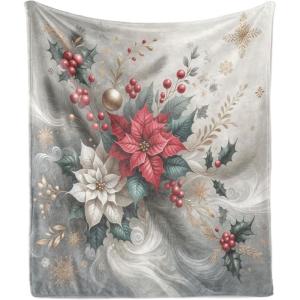 Ambesonne Christmas Throw Blanket, Traditional Xmas Pinecone and Leaves Ornate on Plaid Background Print, Flannel Fleece Accent Piece Soft Couch Cover for Adults, 50″ x 60″, Cocoa Brown Sage Green(Slate Blue and Dark Coral)