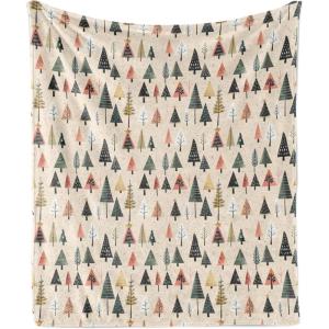 Ambesonne Christmas Throw Blanket, Traditional Xmas Pinecone and Leaves Ornate on Plaid Background Print, Flannel Fleece Accent Piece Soft Couch Cover for Adults, 50″ x 60″, Cocoa Brown Sage Green(Beige Forest Green and Coral)