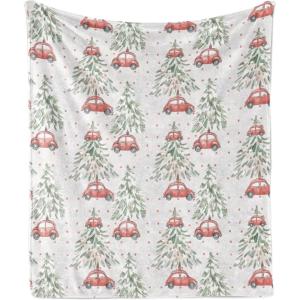 Ambesonne Christmas Throw Blanket, Traditional Xmas Pinecone and Leaves Ornate on Plaid Background Print, Flannel Fleece Accent Piece Soft Couch Cover for Adults, 50″ x 60″, Cocoa Brown Sage Green(Pale Grey Hot Pink and Green)