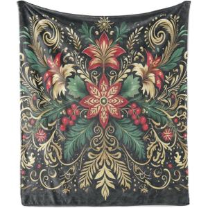 Ambesonne Christmas Throw Blanket, Traditional Xmas Pinecone and Leaves Ornate on Plaid Background Print, Flannel Fleece Accent Piece Soft Couch Cover for Adults, 50″ x 60″, Cocoa Brown Sage Green(Dark Pink Green Khaki)