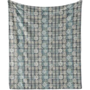 Ambesonne Christmas Throw Blanket, Traditional Xmas Pinecone and Leaves Ornate on Plaid Background Print, Flannel Fleece Accent Piece Soft Couch Cover for Adults, 50″ x 60″, Cocoa Brown Sage Green(Cadet Blue Pale Green)