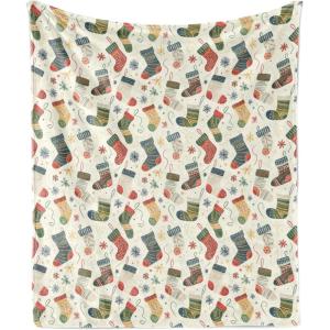 Ambesonne Christmas Throw Blanket, Traditional Xmas Pinecone and Leaves Ornate on Plaid Background Print, Flannel Fleece Accent Piece Soft Couch Cover for Adults, 50″ x 60″, Cocoa Brown Sage Green(Dark Coral Teal Blue Grey)