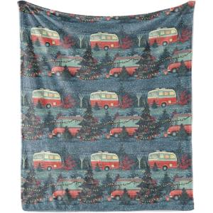Ambesonne Christmas Throw Blanket, Traditional Xmas Pinecone and Leaves Ornate on Plaid Background Print, Flannel Fleece Accent Piece Soft Couch Cover for Adults, 50″ x 60″, Cocoa Brown Sage Green(Night Blue and Hot Pink)