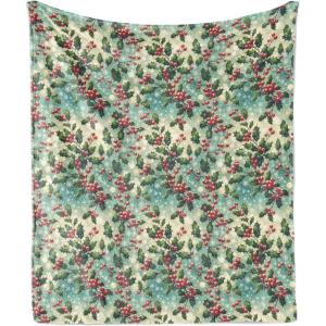 Ambesonne Christmas Throw Blanket, Traditional Xmas Pinecone and Leaves Ornate on Plaid Background Print, Flannel Fleece Accent Piece Soft Couch Cover for Adults, 50″ x 60″, Cocoa Brown Sage Green(Fern Green and Vermilion)