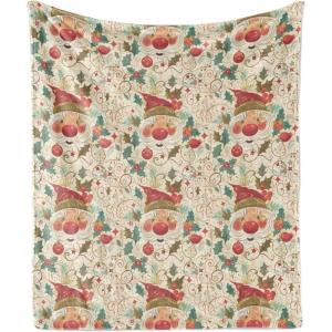Ambesonne Christmas Throw Blanket, Traditional Xmas Pinecone and Leaves Ornate on Plaid Background Print, Flannel Fleece Accent Piece Soft Couch Cover for Adults, 50″ x 60″, Cocoa Brown Sage Green(Beige Ruby and Green)