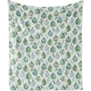 Ambesonne Christmas Throw Blanket, Traditional Xmas Pinecone and Leaves Ornate on Plaid Background Print, Flannel Fleece Accent Piece Soft Couch Cover for Adults, 50″ x 60″, Cocoa Brown Sage Green(Pale Mint Green and White)