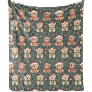 Ambesonne Christmas Throw Blanket, Traditional Xmas Pinecone and Leaves Ornate on Plaid Background Print, Flannel Fleece Accent Piece Soft Couch Cover for Adults, 50″ x 60″, Cocoa Brown Sage Green(Green Dimgray Vermilion)