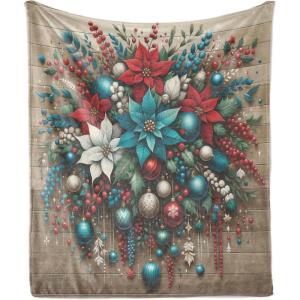 Ambesonne Christmas Throw Blanket, Traditional Xmas Pinecone and Leaves Ornate on Plaid Background Print, Flannel Fleece Accent Piece Soft Couch Cover for Adults, 50″ x 60″, Cocoa Brown Sage Green(Dark Turquoise Ruby Sepia)