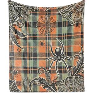 Ambesonne Christmas Throw Blanket, Traditional Xmas Pinecone and Leaves Ornate on Plaid Background Print, Flannel Fleece Accent Piece Soft Couch Cover for Adults, 50″ x 60″, Cocoa Brown Sage Green(Apricot Pale Green Grey)