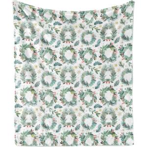 Ambesonne Christmas Throw Blanket, Traditional Xmas Pinecone and Leaves Ornate on Plaid Background Print, Flannel Fleece Accent Piece Soft Couch Cover for Adults, 50″ x 60″, Cocoa Brown Sage Green(Laurel Green and Vermilion)
