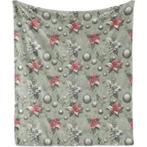 Ambesonne Christmas Throw Blanket, Traditional Xmas Pinecone and Leaves Ornate on Plaid Background Print, Flannel Fleece Accent Piece Soft Couch Cover for Adults, 50″ x 60″, Cocoa Brown Sage Green(Laurel Green Coral Grey)