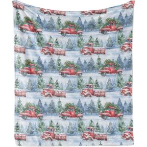 Ambesonne Christmas Throw Blanket, Traditional Xmas Pinecone and Leaves Ornate on Plaid Background Print, Flannel Fleece Accent Piece Soft Couch Cover for Adults, 50″ x 60″, Cocoa Brown Sage Green(Blue Grey Green Vermilion)