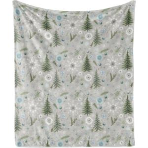 Ambesonne Christmas Throw Blanket, Traditional Xmas Pinecone and Leaves Ornate on Plaid Background Print, Flannel Fleece Accent Piece Soft Couch Cover for Adults, 50″ x 60″, Cocoa Brown Sage Green(Pale Sage Green and Seafoam)