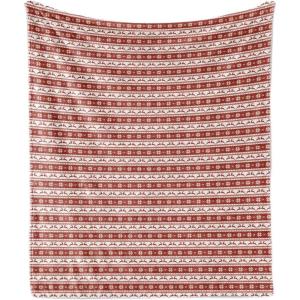 Ambesonne Christmas Throw Blanket, Xmas Eve Starry Night in Snowy Town with Starry Sky Reindeer and Moon, Flannel Fleece Accent Piece Soft Couch Cover for Adults, 70″ x 90″, Cocoa Dark Slate Blue(White Red)