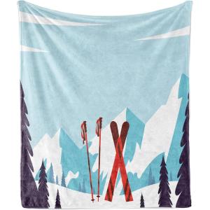 Ambesonne Christmas Throw Blanket, Xmas Eve Starry Night in Snowy Town with Starry Sky Reindeer and Moon, Flannel Fleece Accent Piece Soft Couch Cover for Adults, 70″ x 90″, Cocoa Dark Slate Blue(Blue Purple)