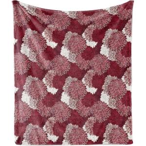 Ambesonne Christmas Throw Blanket, Xmas Eve Starry Night in Snowy Town with Starry Sky Reindeer and Moon, Flannel Fleece Accent Piece Soft Couch Cover for Adults, 70″ x 90″, Cocoa Dark Slate Blue(Maroon White)