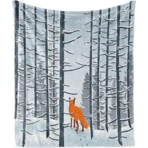Ambesonne Christmas Throw Blanket, Xmas Eve Starry Night in Snowy Town with Starry Sky Reindeer and Moon, Flannel Fleece Accent Piece Soft Couch Cover for Adults, 70″ x 90″, Cocoa Dark Slate Blue(Blue Orange)