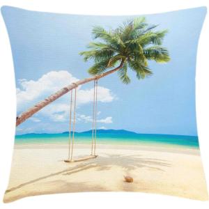 Ambesonne Christmas Throw Pillow Cushion Cover, Featured Xmas Baubles with Ribbon Holiday Wish Artwork Image Illustration, Decorative Square Accent Pillow Case, 20″ X 20″, White and Beige(Cream Blue Green)