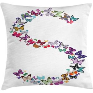 Ambesonne Christmas Throw Pillow Cushion Cover, Featured Xmas Baubles with Ribbon Holiday Wish Artwork Image Illustration, Decorative Square Accent Pillow Case, 20″ X 20″, White and Beige(Purple Blue)