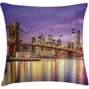 Ambesonne Christmas Throw Pillow Cushion Cover, Featured Xmas Baubles with Ribbon Holiday Wish Artwork Image Illustration, Decorative Square Accent Pillow Case, 20″ X 20″, White and Beige(Purple and Yellow)