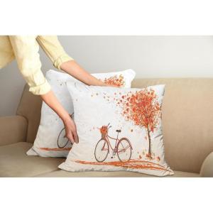 Ambesonne Christmas Throw Pillow Cushion Cover, Featured Xmas Baubles with Ribbon Holiday Wish Artwork Image Illustration, Decorative Square Accent Pillow Case, 20″ X 20″, White and Beige(Orange)