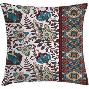 Ambesonne Christmas Throw Pillow Cushion Cover, Featured Xmas Baubles with Ribbon Holiday Wish Artwork Image Illustration, Decorative Square Accent Pillow Case, 20″ X 20″, White and Beige(Petrol Blue and Burgundy)