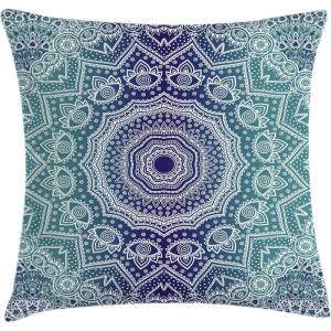Ambesonne Christmas Throw Pillow Cushion Cover, Featured Xmas Baubles with Ribbon Holiday Wish Artwork Image Illustration, Decorative Square Accent Pillow Case, 20″ X 20″, White and Beige(Blue Teal)