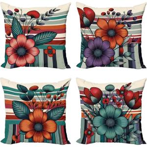 Ambesonne Christmas Throw Pillow Cushion Cover, Featured Xmas Baubles with Ribbon Holiday Wish Artwork Image Illustration, Decorative Square Accent Pillow Case, 20″ X 20″, White and Beige(Teal Dark Pink and Violet)