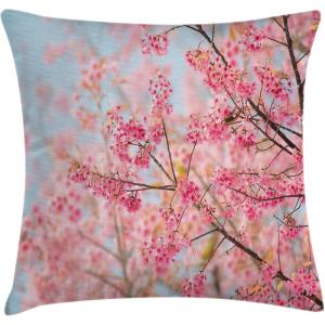 Ambesonne Christmas Throw Pillow Cushion Cover, Featured Xmas Baubles with Ribbon Holiday Wish Artwork Image Illustration, Decorative Square Accent Pillow Case, 20″ X 20″, White and Beige(Blue Pink)