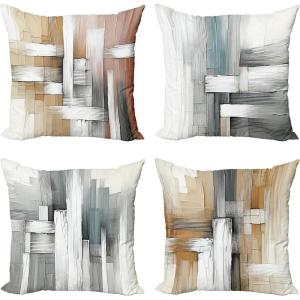 Ambesonne Christmas Throw Pillow Cushion Cover, Featured Xmas Baubles with Ribbon Holiday Wish Artwork Image Illustration, Decorative Square Accent Pillow Case, 20″ X 20″, White and Beige(Amber Blue Grey and White)