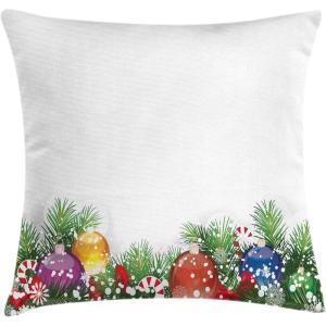 Ambesonne Christmas Throw Pillow Cushion Cover, Holiday Season Office Design Tree Celebration Snowflakes Celebration, Decorative Square Accent Pillow Case, 40″ X 40″, White Green Red(20″ x 20″ (Pack of 1))
