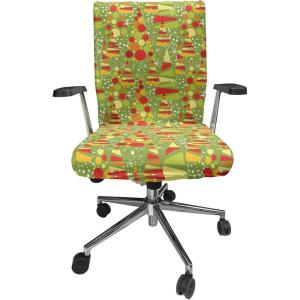 Ambesonne Christmas Tree Office Chair Cover, Happy Pattern of Colorful Circles Blobs Shaped Like a Tree Holiday, Stretchable Decorative Universal Size High Back Printed Slipcover, Pale Olive Green Red
