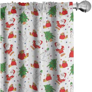 Ambesonne Christmas Window Curtains, Xmas Santa Claus Tree on Colorful Polka Dot Backdrop Gift Boxes Colorful Art, Lightweight Decor 2-Panel Set with Rod Pocket, Pair of – 28″ x 84″, Green Vermilion(Green Vermilion)