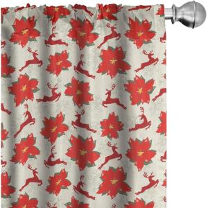 Ambesonne Christmas Window Curtains, Xmas Santa Claus Tree on Colorful Polka Dot Backdrop Gift Boxes Colorful Art, Lightweight Decor 2-Panel Set with Rod Pocket, Pair of – 28″ x 84″, Green Vermilion(Scarlet Beige)