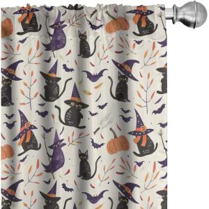 Ambesonne Christmas Window Curtains, Xmas Santa Claus Tree on Colorful Polka Dot Backdrop Gift Boxes Colorful Art, Lightweight Decor 2-Panel Set with Rod Pocket, Pair of – 28″ x 84″, Green Vermilion(Violet Dark Grey Orange)
