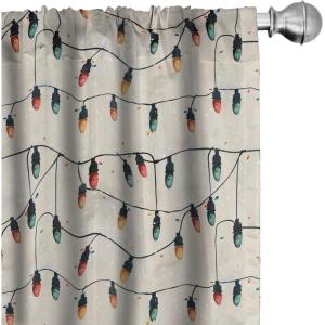 Ambesonne Christmas Window Curtains, Xmas Santa Claus Tree on Colorful Polka Dot Backdrop Gift Boxes Colorful Art, Lightweight Decor 2-Panel Set with Rod Pocket, Pair of – 28″ x 84″, Green Vermilion(Eggshell Teal and Mustard)